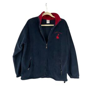 Tikudo Navy Blue Fleece Jacket Red Collar Block Island Embroidery Sz M Streetwea
